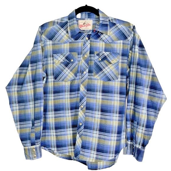 Wrangler Other - Vintage Classic Wrangler Shades of Blue Plaid Pearl Snap Shirt Men's Western